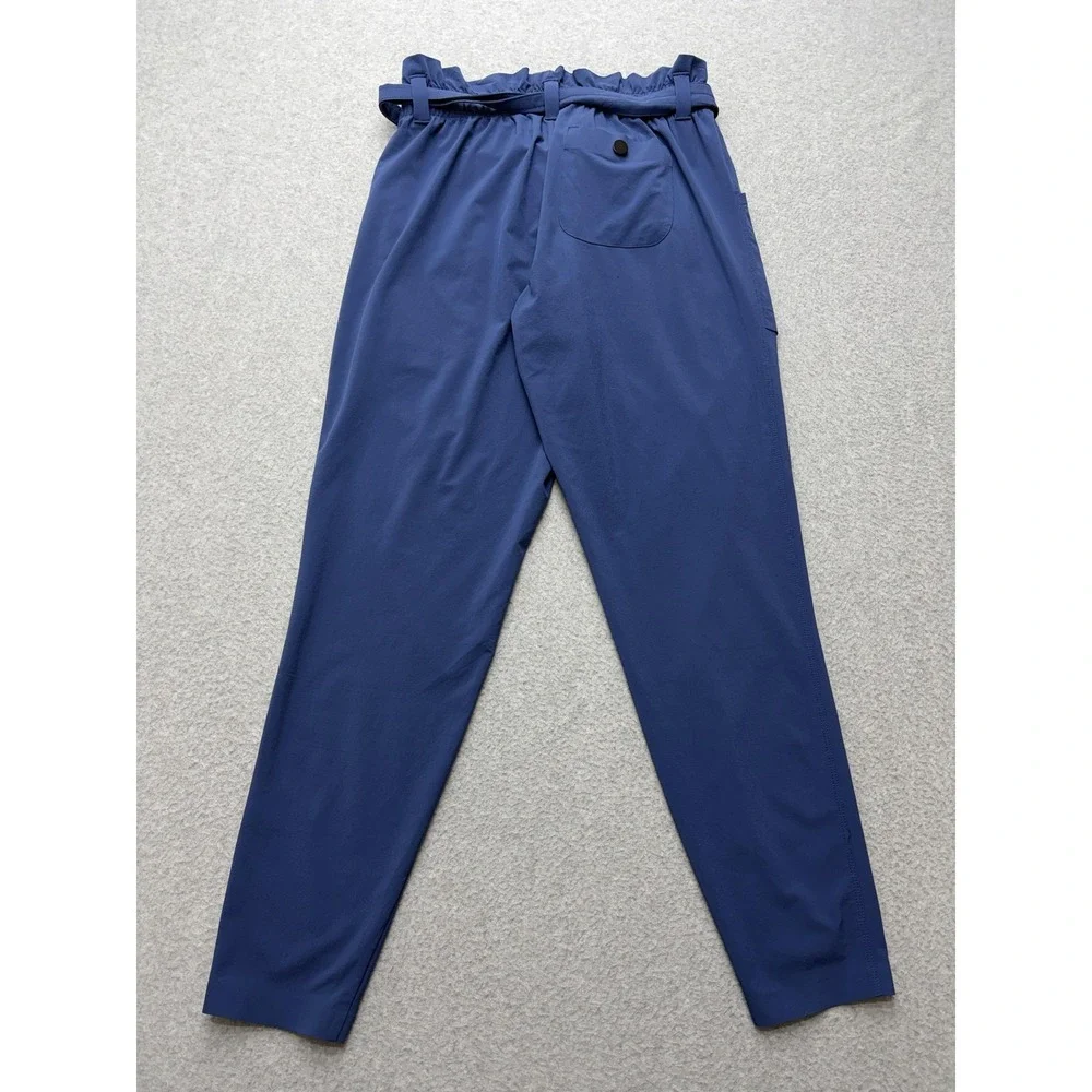 Athleta Ankle Pants Womens 2 Blue Paperbag Waist Belted Pockets Stretch Travel